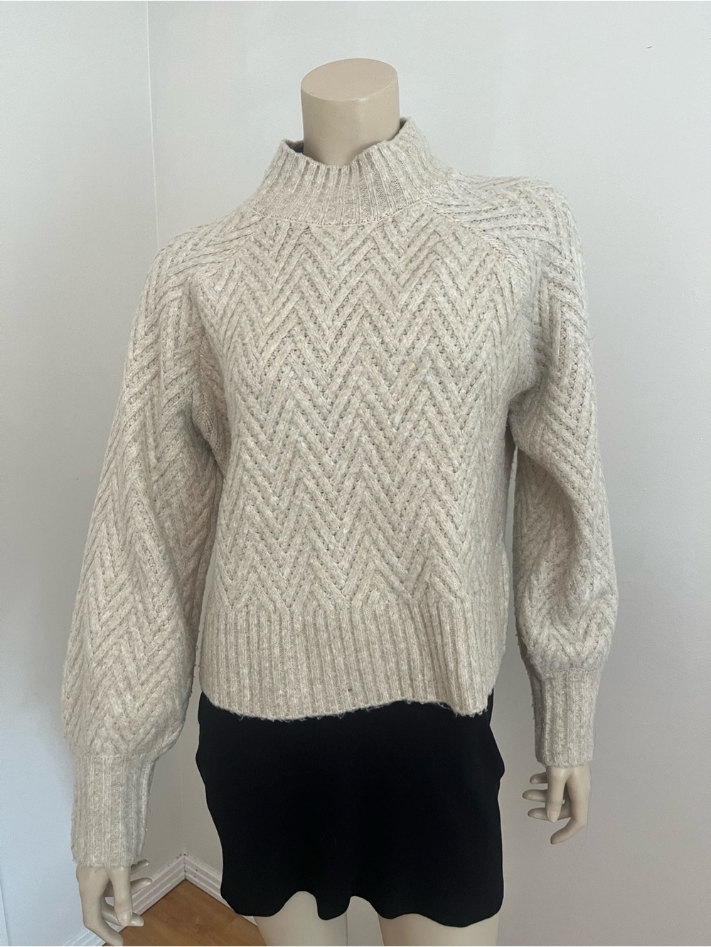 Jessica Simpson Oatmeal Chevron Cable Mock Neck Sweater